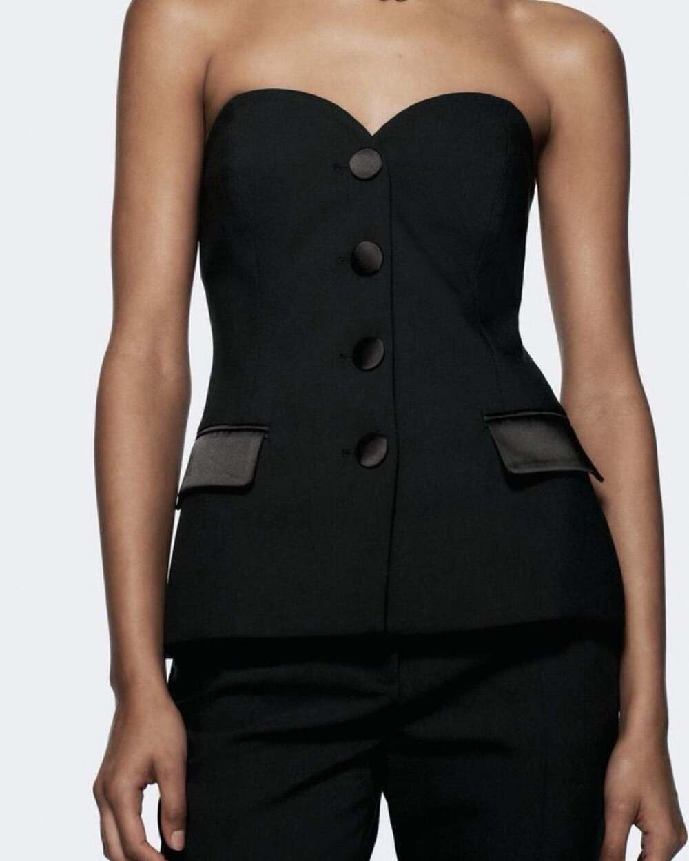 Zara Satin Effect Tuxedo Bustier Strapless Corset Top Black Size XS